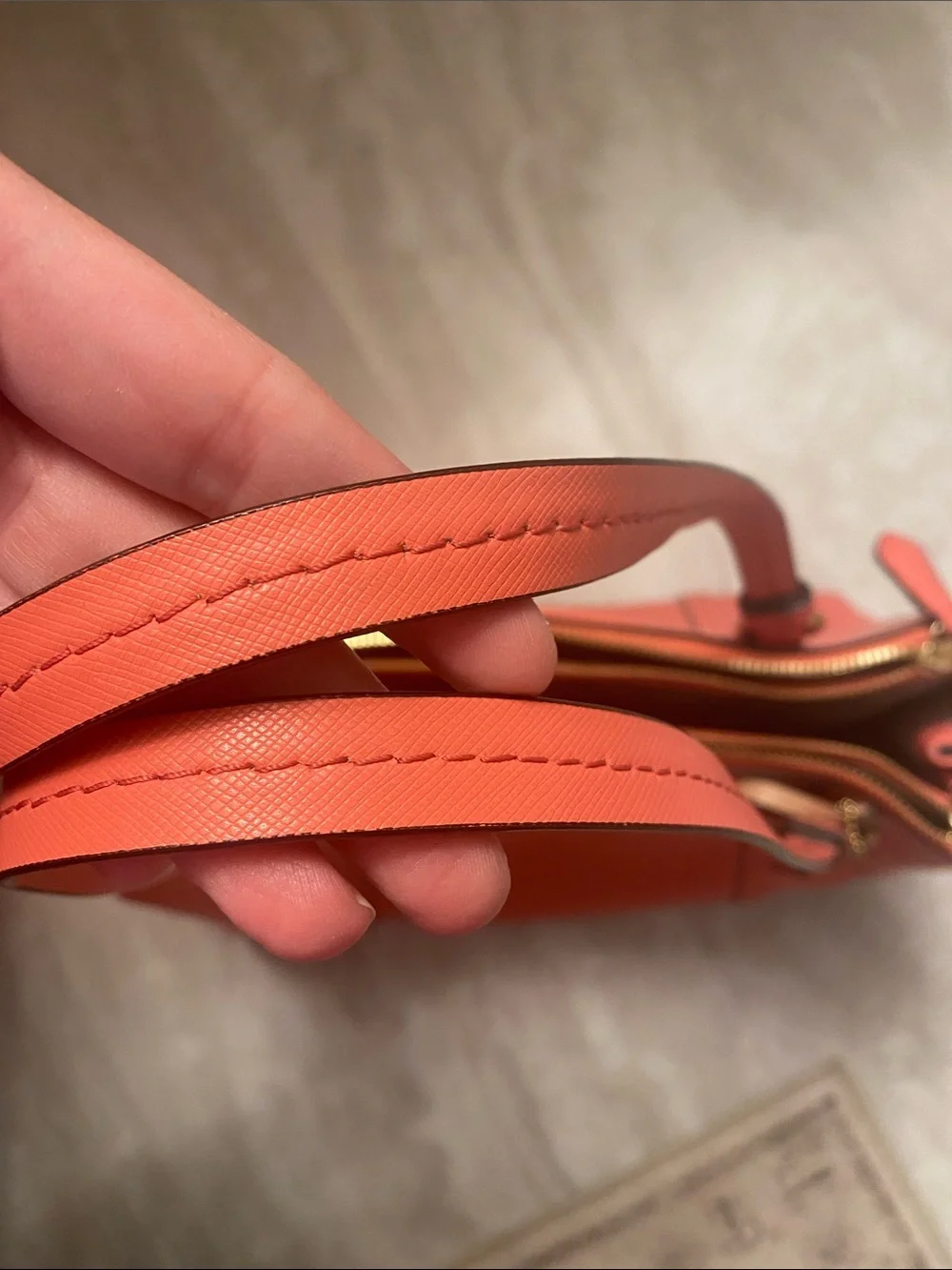 Coach Coral/Peach Leather Triple-Zip Tote